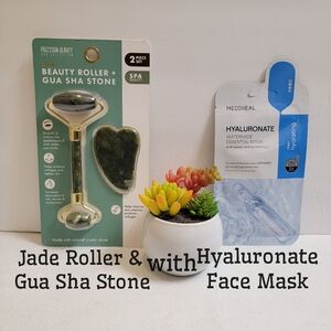 JADE ROLLER & GUA SHA STONE WITH KOREAN  HYALURONATE FACE MASK NEW